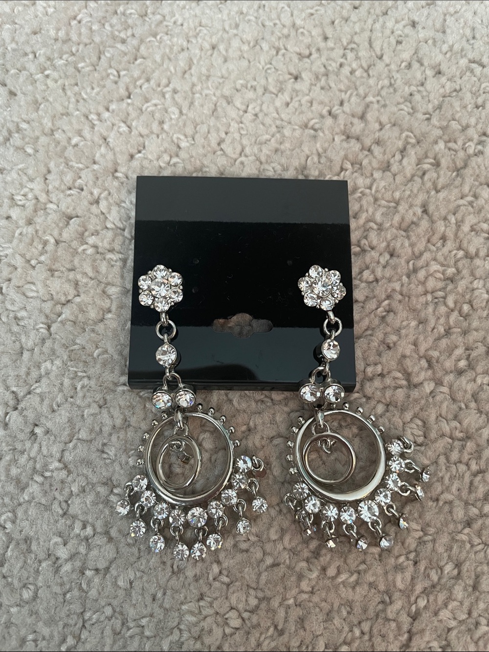 Silver-Tone Crystal Drop Hoop Earrings - Clear